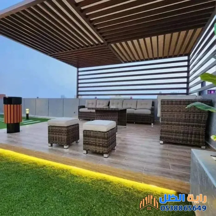 تصميم جلسات خارجيةبحي النرجس بالرياض| أحدث مظلات وسواتر حدائق 2027